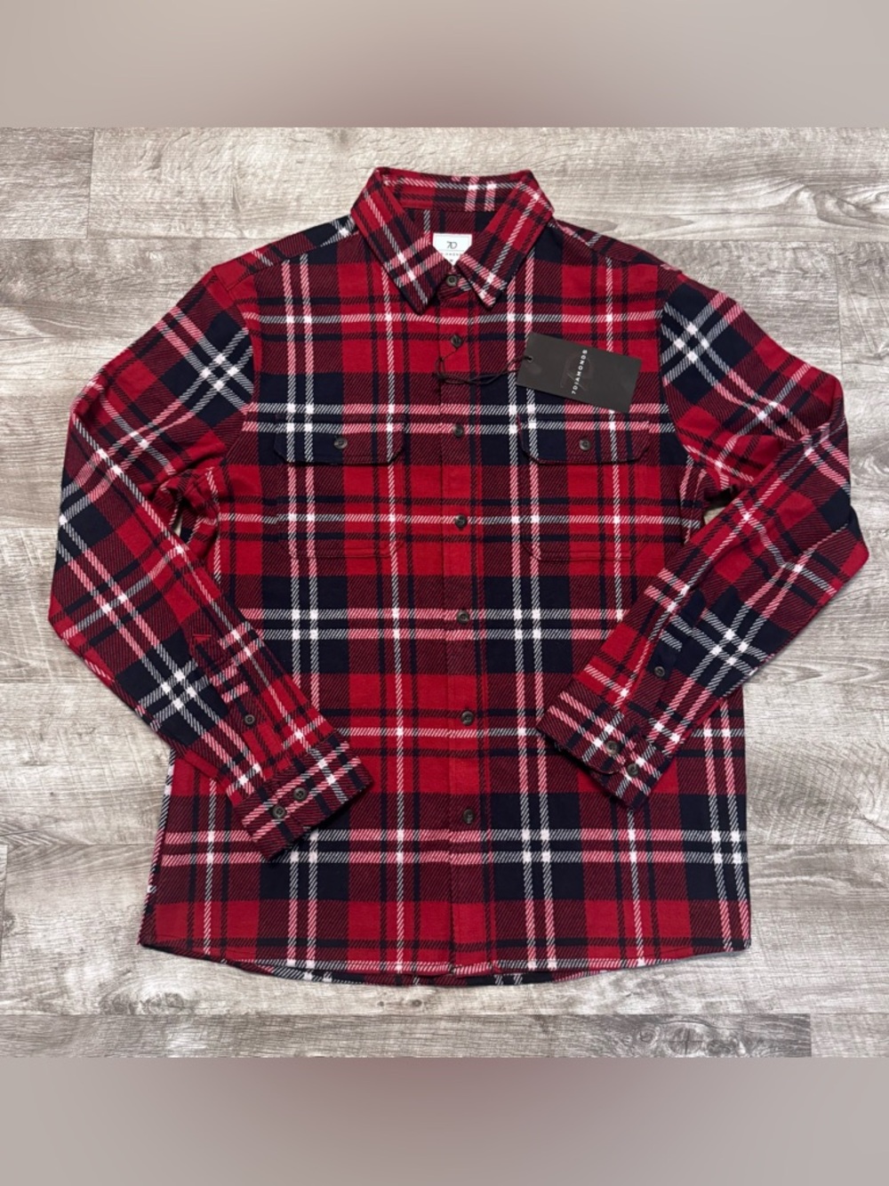 7 Diamonds Generation 4 Way Stretch NWT Plaid Flannel Button Down Red Mens Sz M